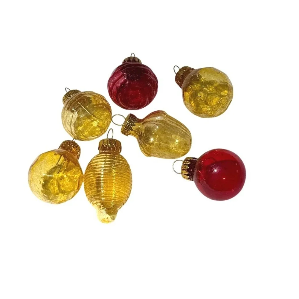 Lot of 7 MCM Small Vintage Glass Glass Christmas Ornaments Variety Colors Shapes